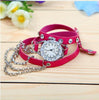 Fashion Retro Leather Necklace bracelet watch leather Diamond watch Lady girl women's quartz wrist watches 6 colors