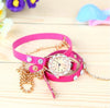 Fashion Retro Leather Necklace bracelet watch leather Diamond watch Lady girl women's quartz wrist watches 6 colors