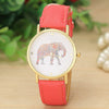 100pcs/lot 2015 women elephant design flower printing ladies leather PU wrist watch fashion dress quartz watches